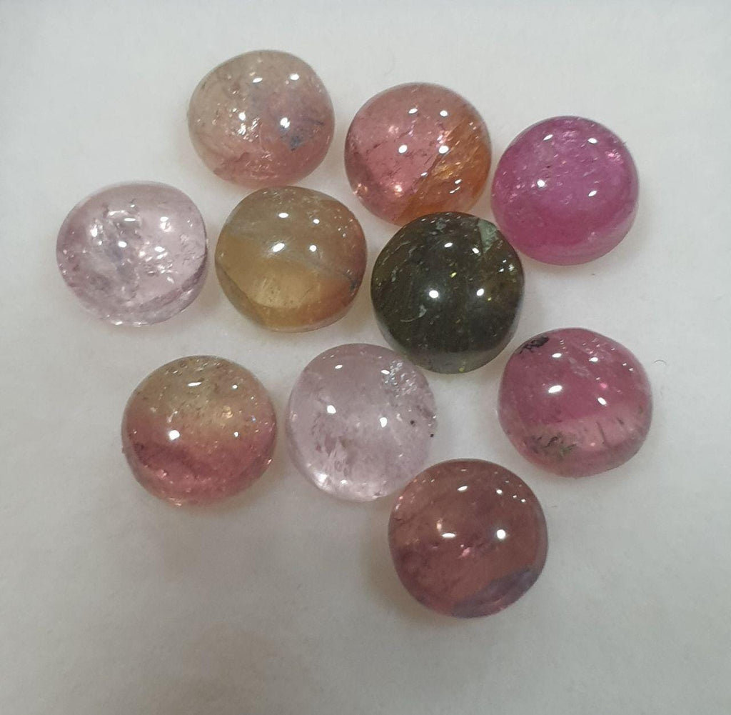 Tourmaline Round Cabochon Lot 6-mm 10pcs- Pink Green  Tourmaline- Untreated Stones