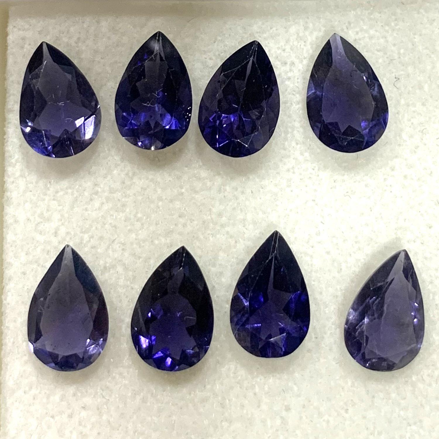 Lot de 8 iolites facettées en forme de goutte 9x6mm. (8 pièces).