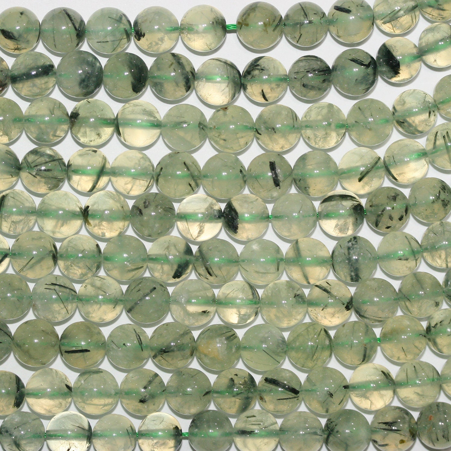 Perles rondes lisses en préhnite de 14 pouces (8 mm) - Fil de 38 cm