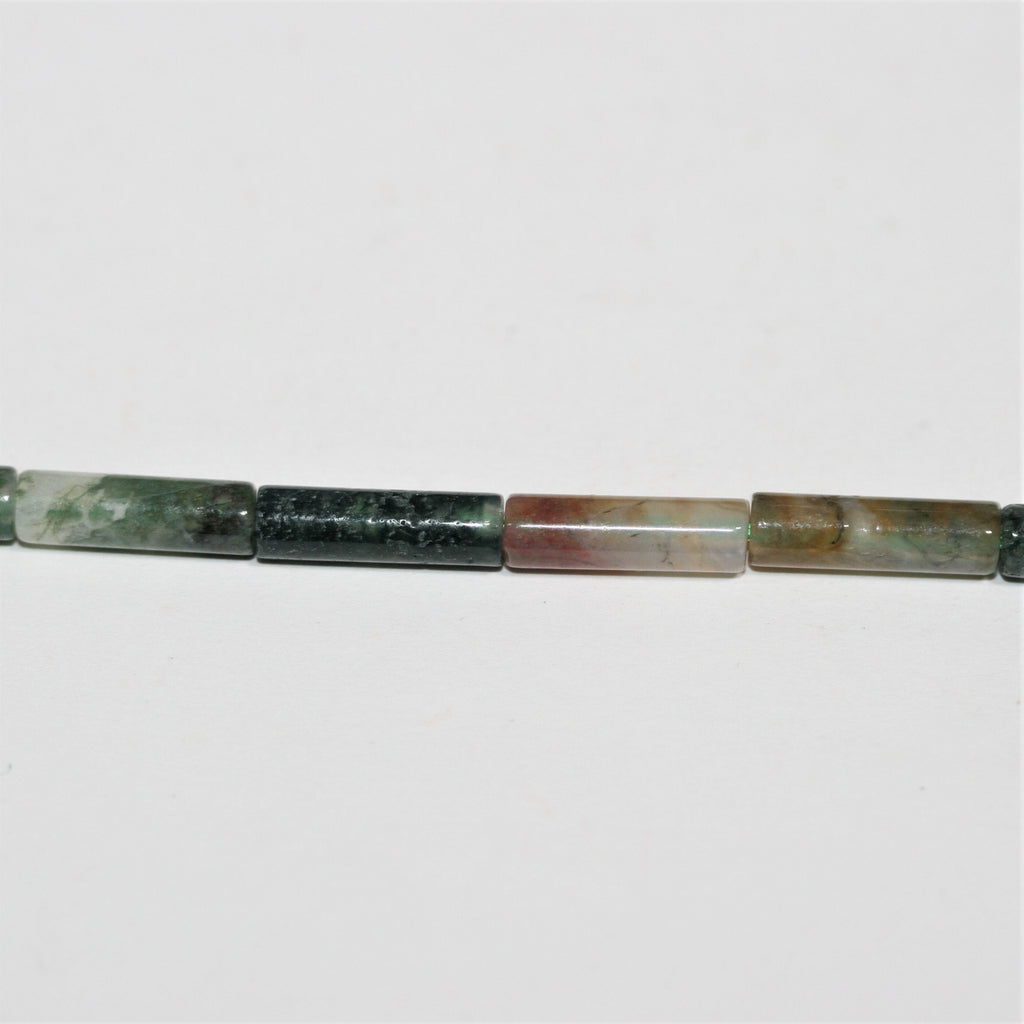 Cuentas de tubo liso de ágata musgosa de 16" de 14 x 4 mm - Tira de 40 cm.