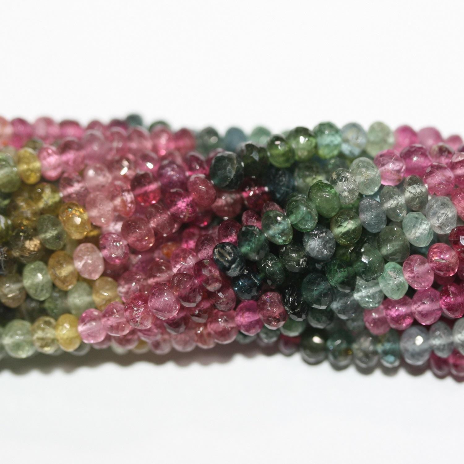 Perles rondelles à facettes en tourmaline St 15" 5x4mm.-Rig 38cm.