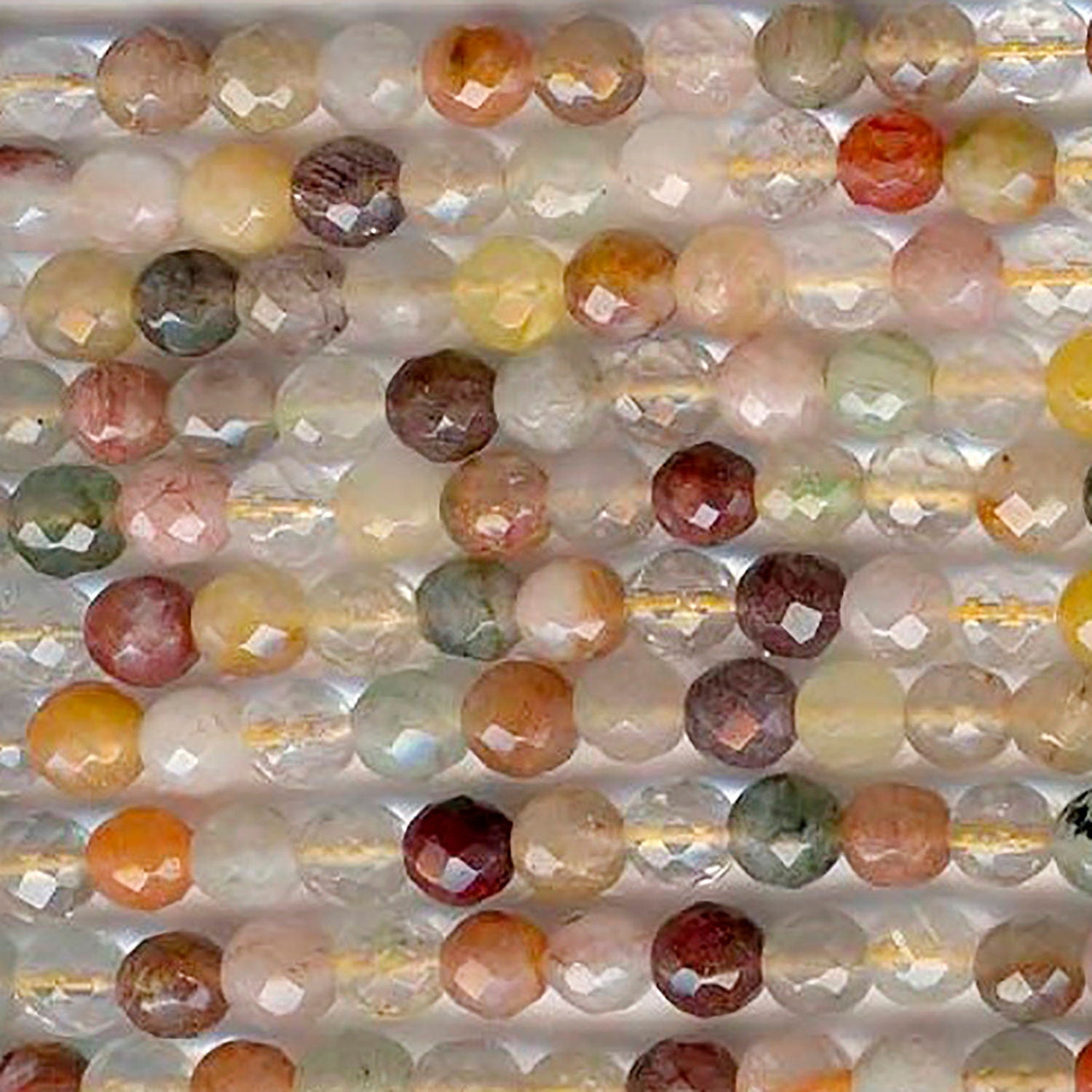 Cuentas redondas facetadas de cuarzo rutilado de 16" (6 mm) - Hilo de 40 cm