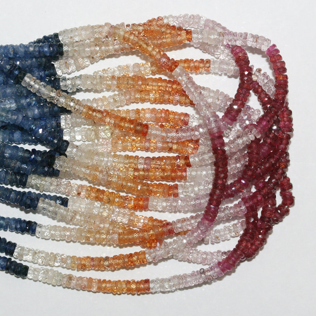 Cuentas redondas facetadas de zafiro múltiple de 16" de St. 3 x 1 mm - Hilo de 40 cm.
