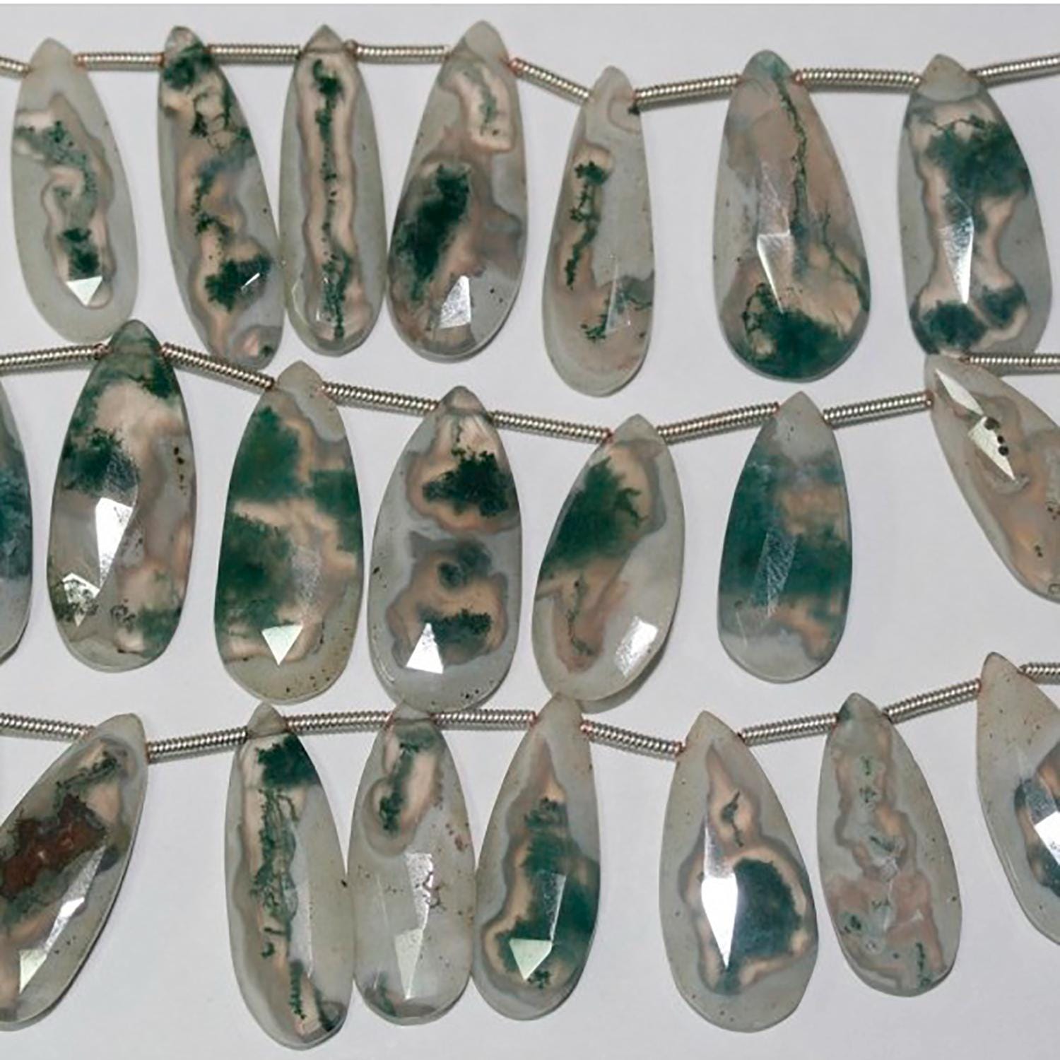 Cuentas de cuarzo St. Moss facetadas de 20 cm (8"), 26 x 10 mm (aprox. - Hilo de 20 cm)