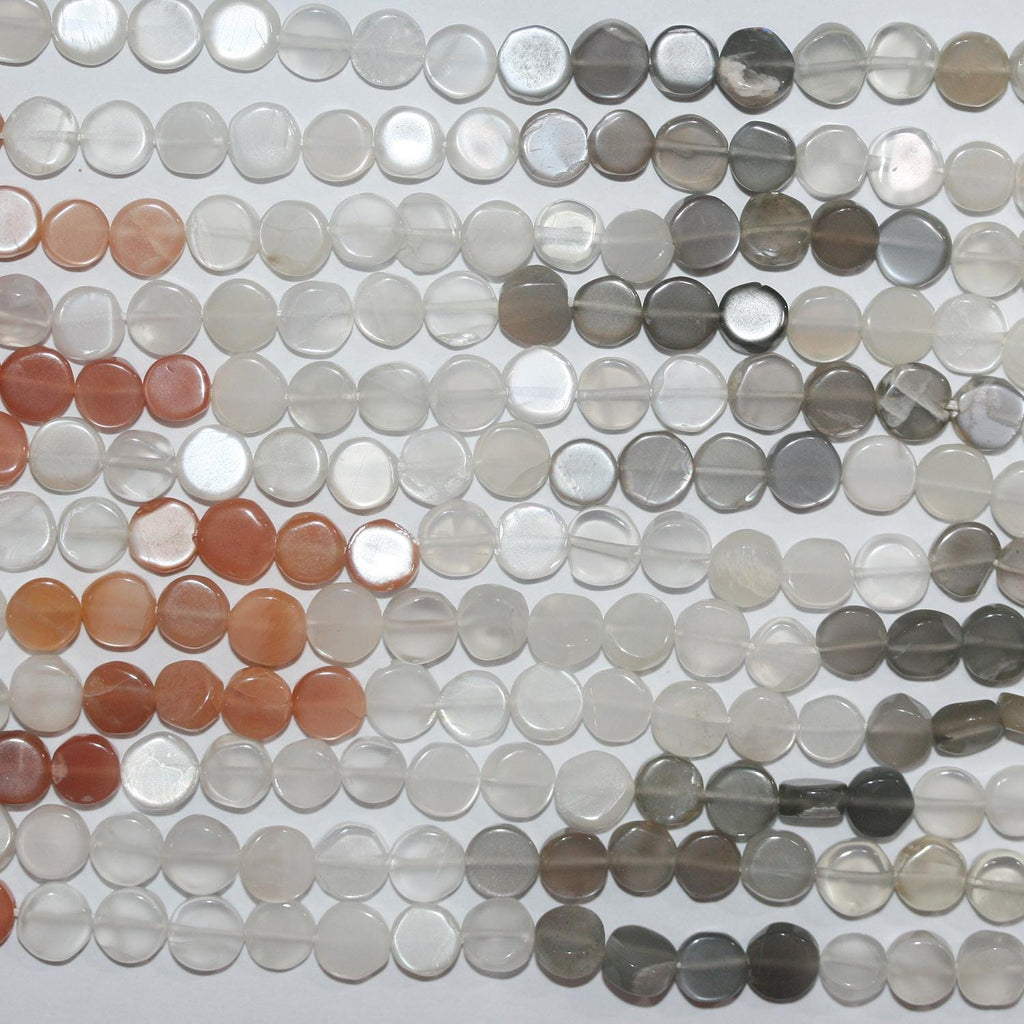 Perles rondes en pierre de lune multicolore lisse, 14 pouces (environ 38 cm), diamètre 6 mm. Longueur du fil : 38 cm.