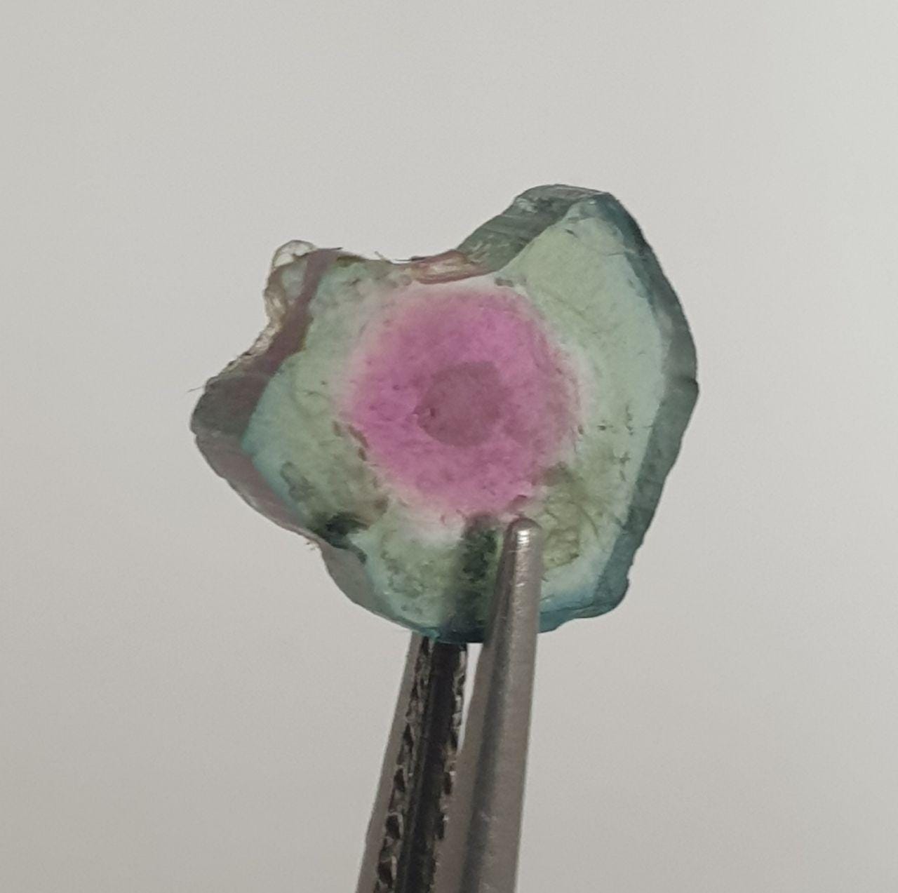 Watermelon Tourmaline Slice -Bi Color   Green And Pink Tourmaline 1.63ct  9mm - Rare Stone Color-One Of A Kind
