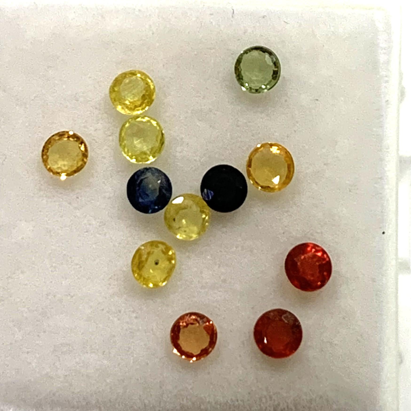Lot de 12 saphirs multicolores à facettes rondes de 2,7 à 2,8 mm - Pierres précieuses en vrac - Prix de gros - Gemmes naturelles