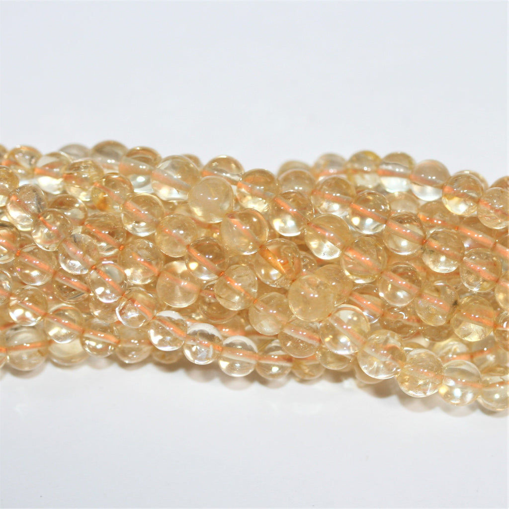 Perles rondes lisses de citrine 6-6,5 mm.-Rig 36 cm.