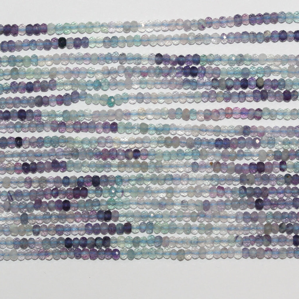 Cuentas redondas facetadas de fluorita Santa de 16" de 3 x 1,5 mm, hilo de 40 cm.