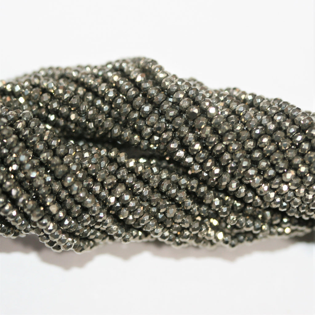 12" St Natural Pyrite Faceted Rondelle Beads 2x1mm.- Strand 32cm.