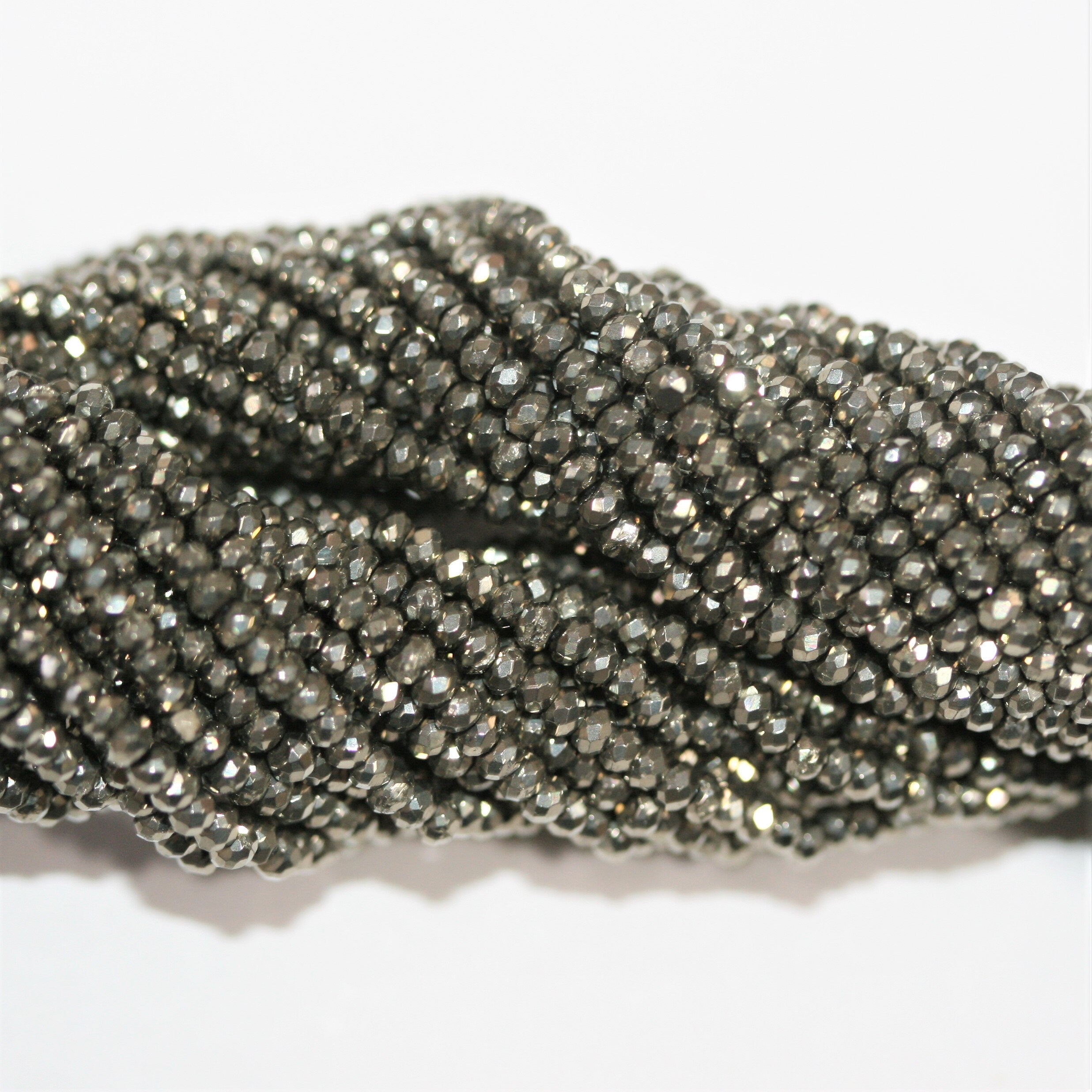 12" St Natural Pyrite Faceted Rondelle Beads 2x1mm.- Strand 32cm.