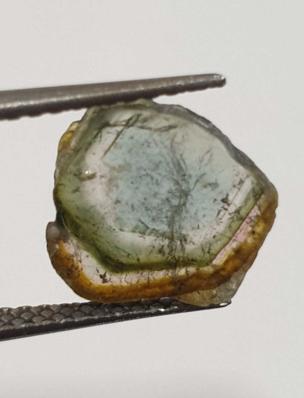 Watermelon Tourmaline Slice -Green  Tourmaline 2.6ct  11x11.5mm - Rare Stone Color-One Of A Kind
