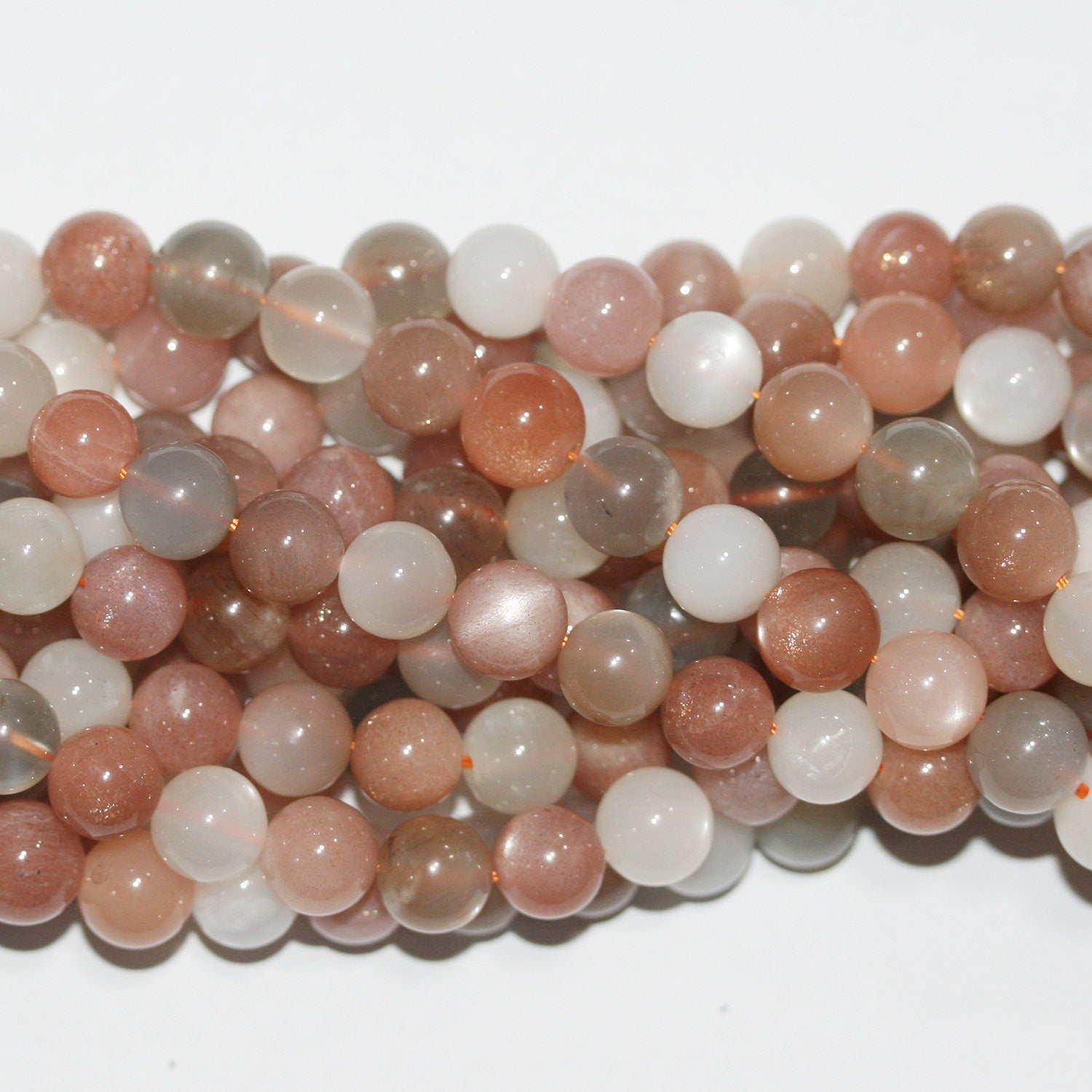 Perles rondes lisses en pierre de lune multicolore de 8 mm, 14 pouces (35,5 cm). Fil de 39 cm.