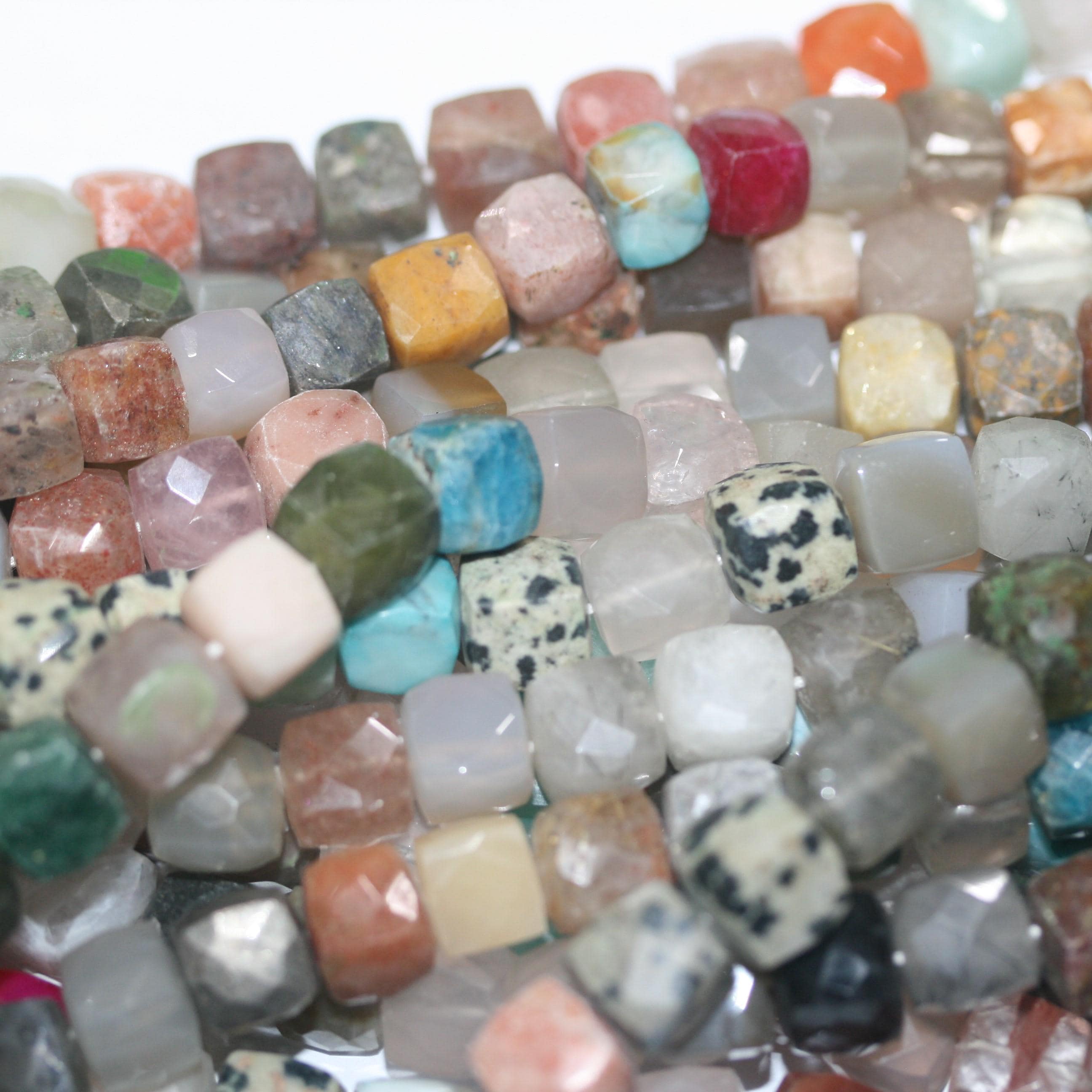 10" St Multi Stone Faceted Cube Beads 8-9mm. Approx. -Strand 23cm.-Item.15063