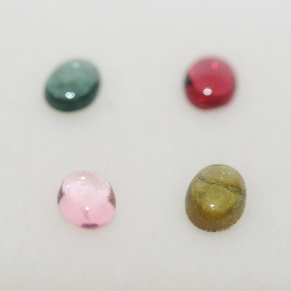 Tourmaline Lot Oval Cabochons 4x3mm.-(4pcs)  -Gemstone Parcels-Loose Stones Wholesale Price