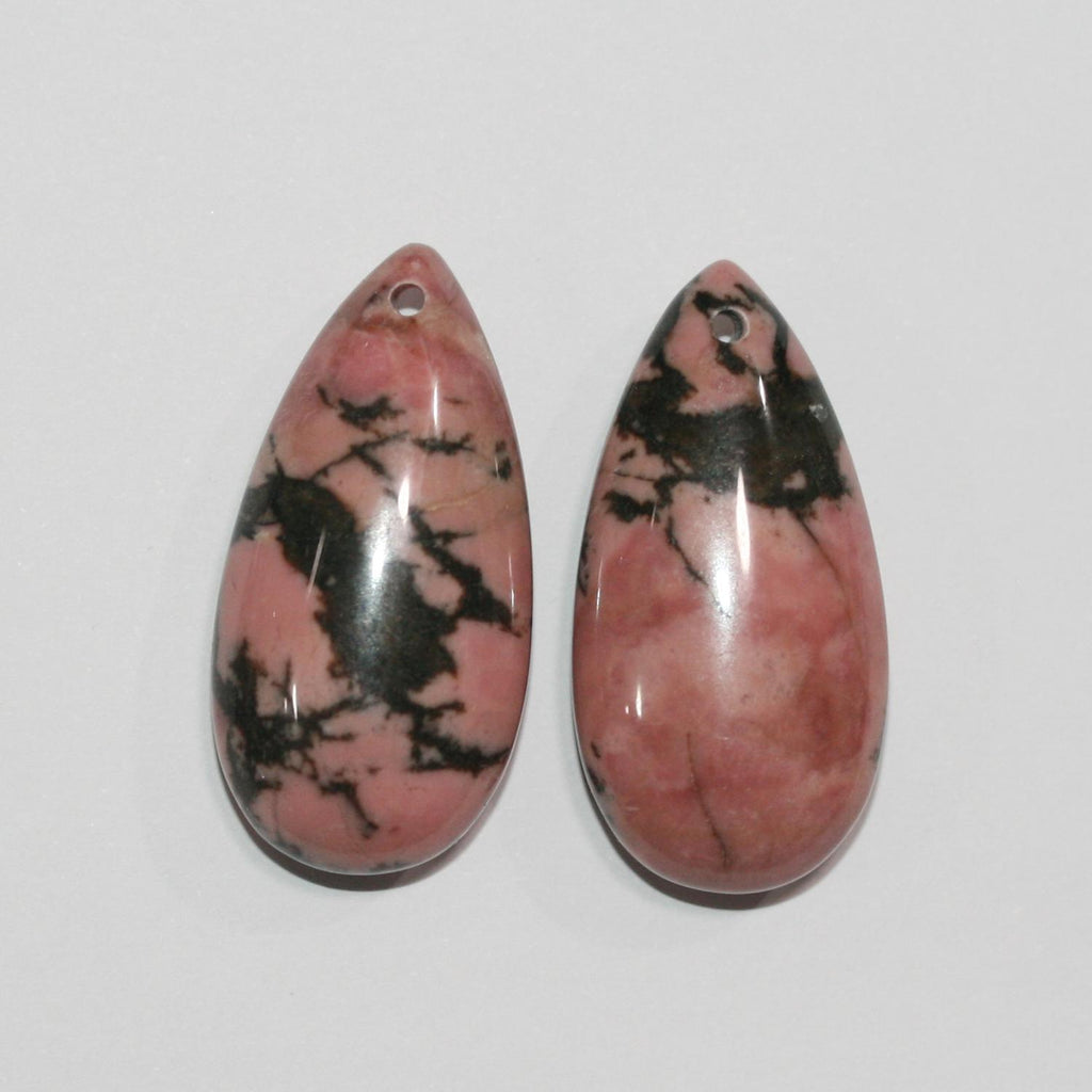 Pendentif goutte lisse en rhodonite 35x17mm.( 1 paire )