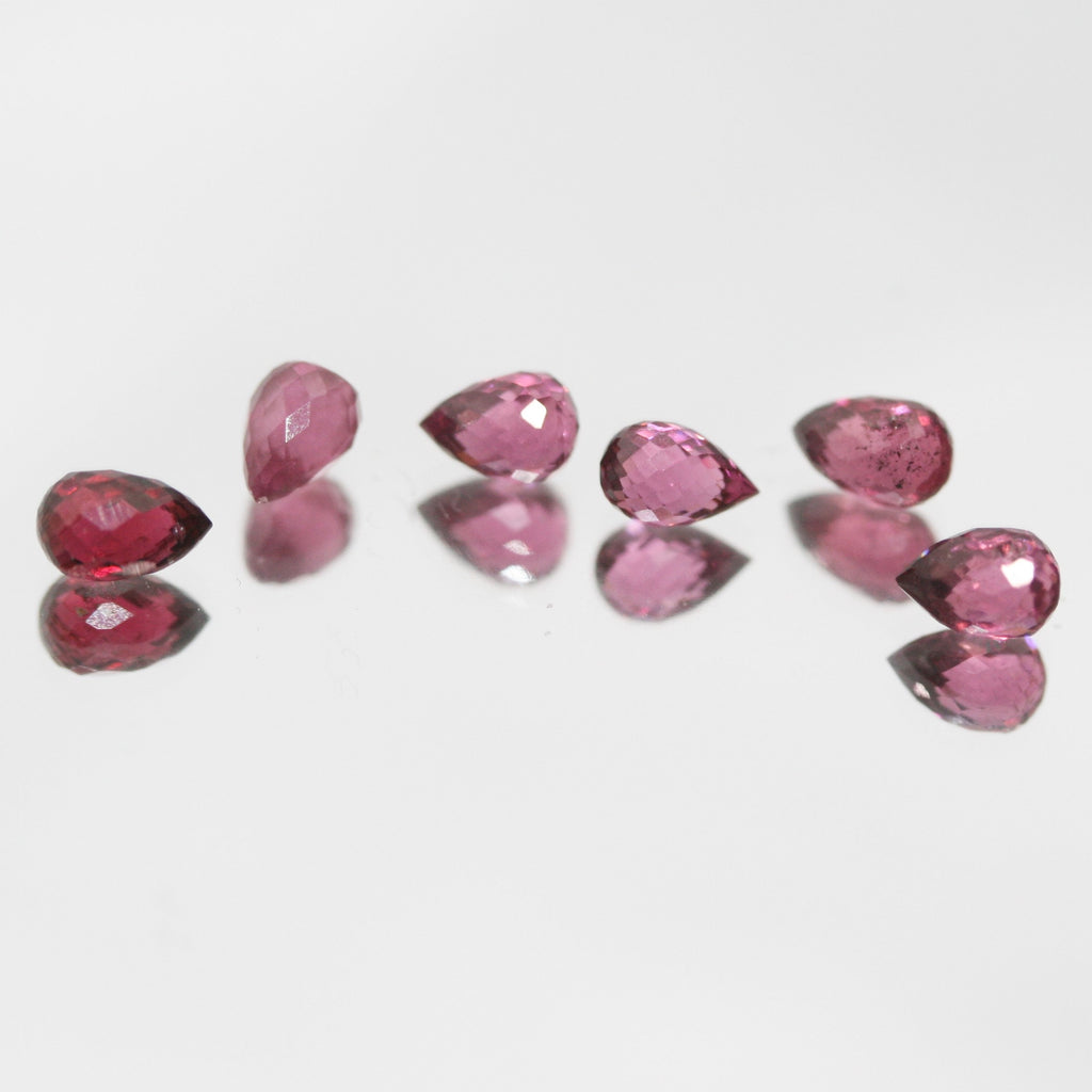 Lote de 6 piezas de granate rodolita natural facetado, sin perforar, granate rojo, gemas sin tratar