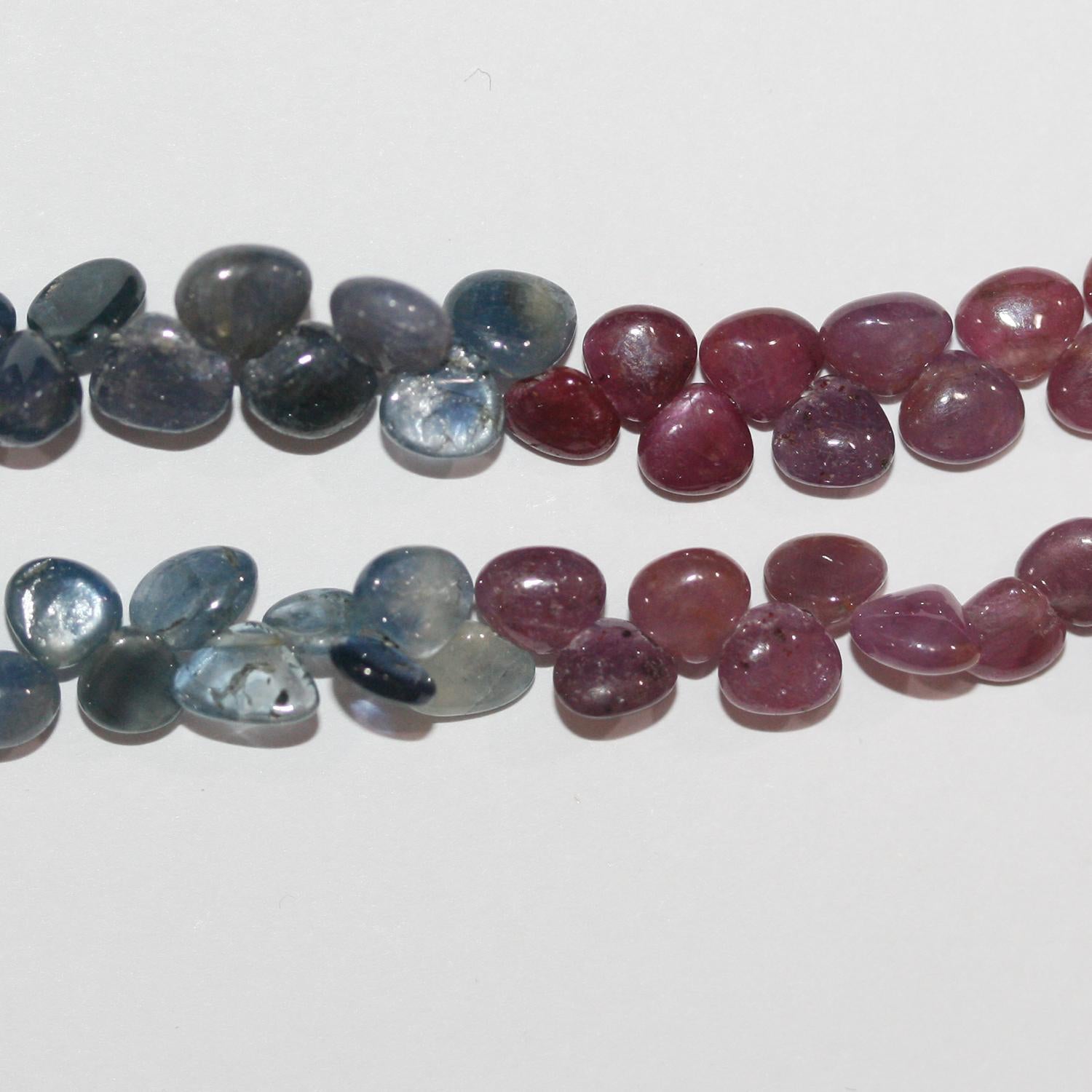 Perles en goutte lisses en saphir multicolore de 8 pouces, 5-6 mm. - Fil de 21 cm.