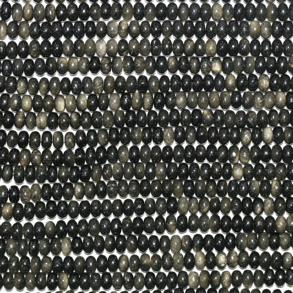 Perles rondelles lisses en obsidienne St 15" 6x4mm.- Brin 39cm.