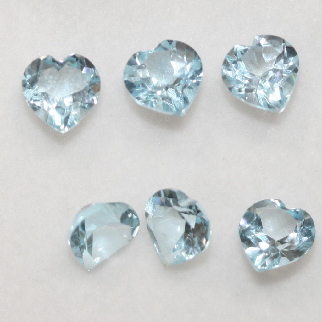 Lote de 6 piezas de topacio cielo en forma de corazón facetado de 7 mm (6 piezas)