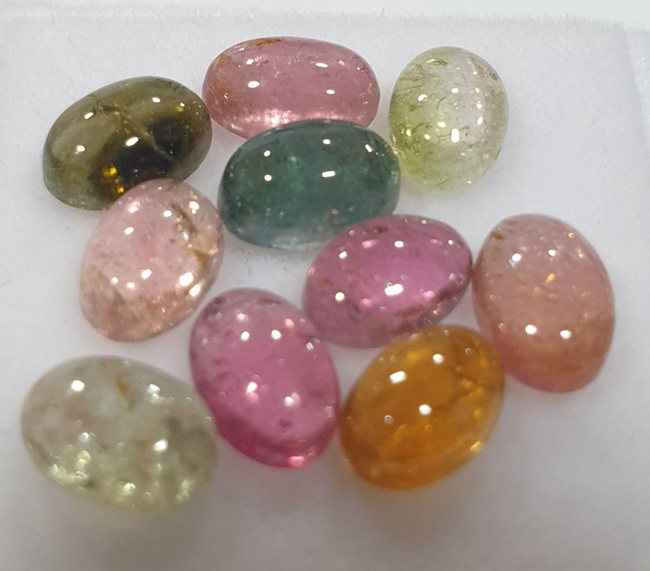 Multi Tourmaline 10 Pcs Lot 6x4mm Pink Green Blue  Oval Cabochon Untreated Gems- Wholesale Gems DIY Supplier- Genuine Stones