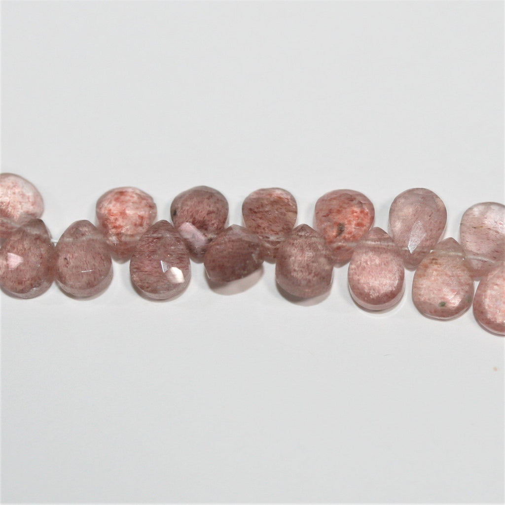 Cuentas de cuarzo cereza facetadas de 7" x 5 mm - Hilo de 18 cm.