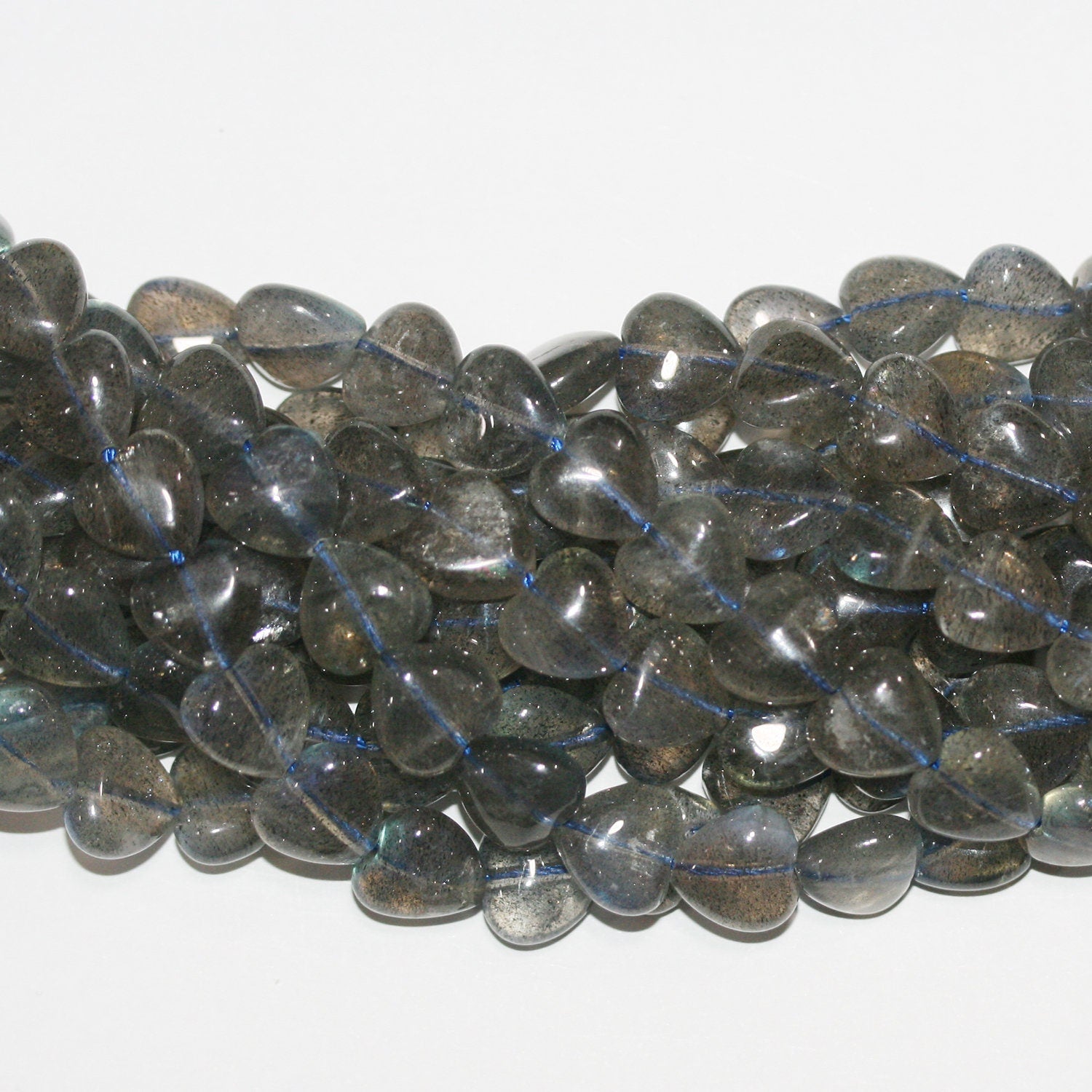 16" Cuentas de corazón liso de labradorita Santa 10 mm. - Hilo 40 cm.