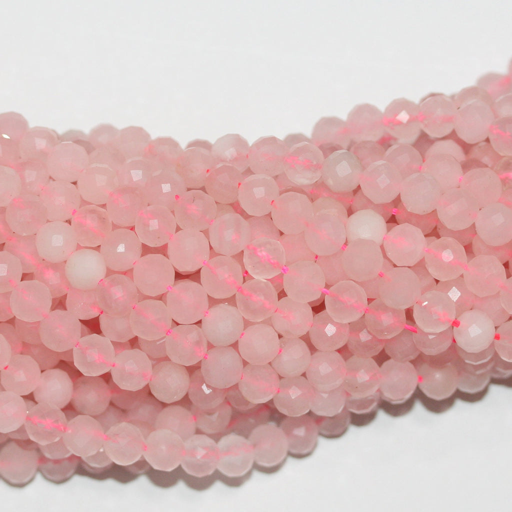 Cuentas redondas facetadas de cuarzo rosa de 14" (6 mm) - Hilo de 38 cm