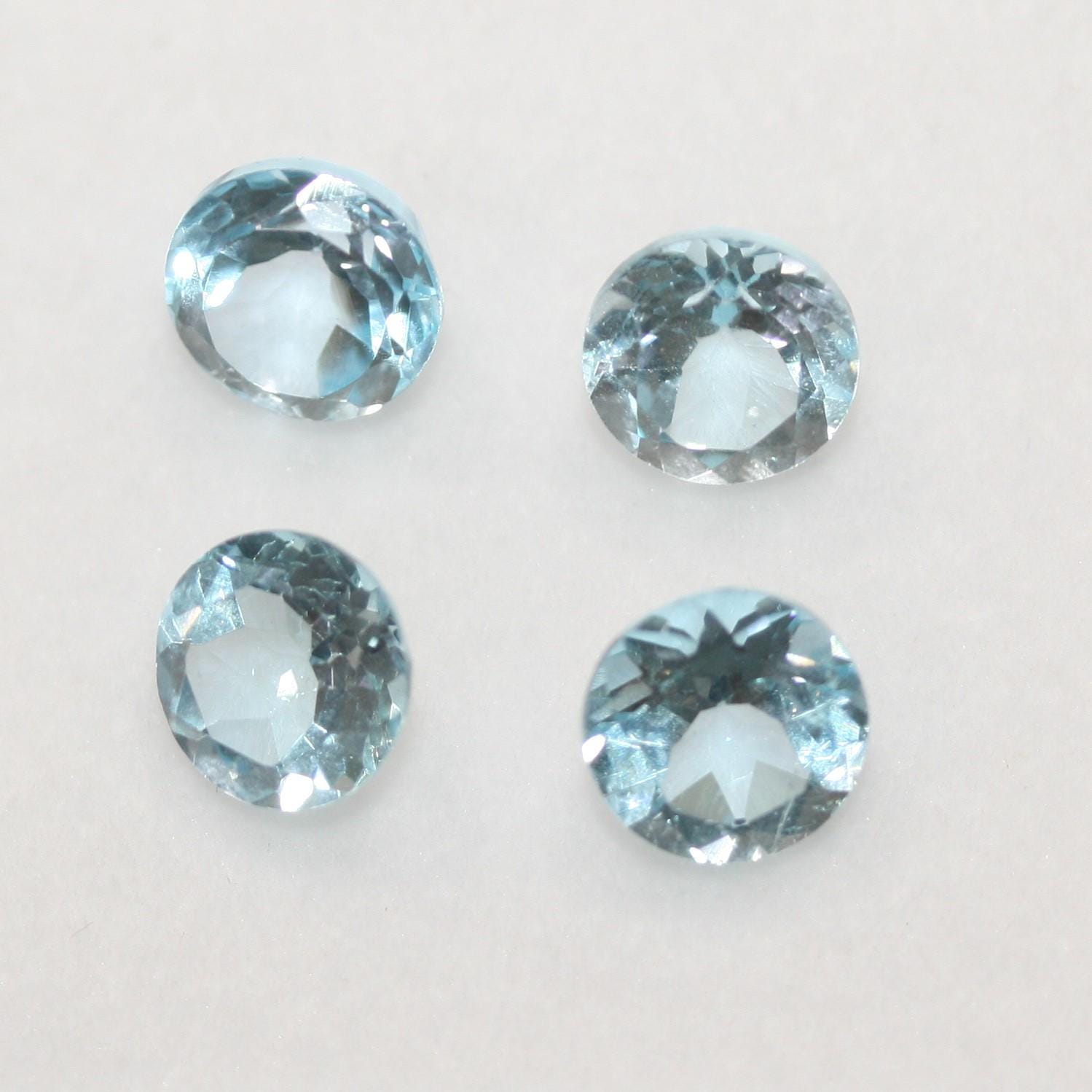 Lote de 4 topacios celestes redondos facetados de 8 mm (4 piezas)