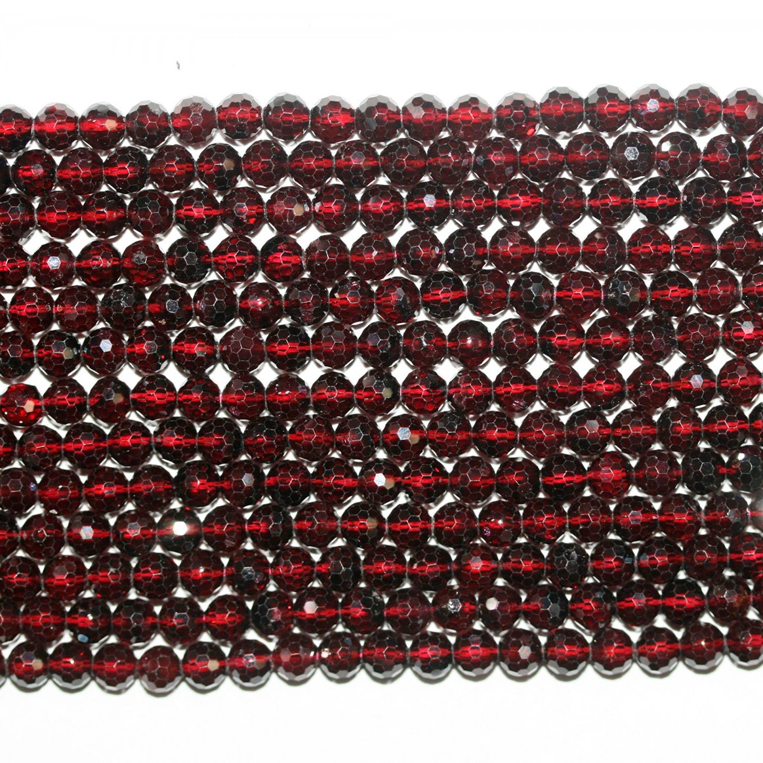 14" St Garnet Faceted Round Beads 5mm.-Strand 38cm