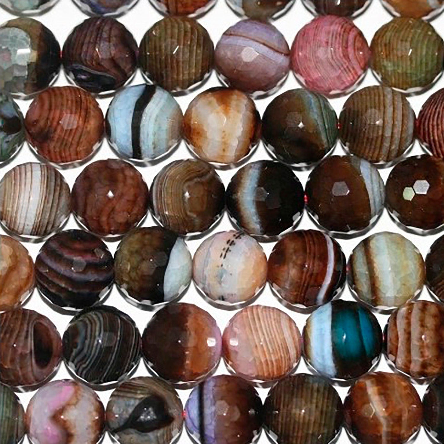 Cuentas redondas facetadas de ágata multicolor de 16" (14 mm) - Hilo de 40 cm