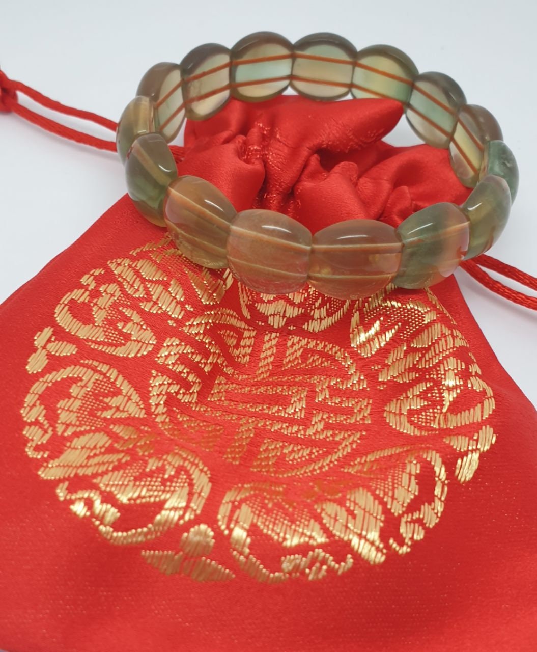 Pulsera elástica de fluorita verde y amarilla con cuentas de 14 x 13 mm. Joyas con cuentas de doble perforación. Poder curativo. Gemas naturales.