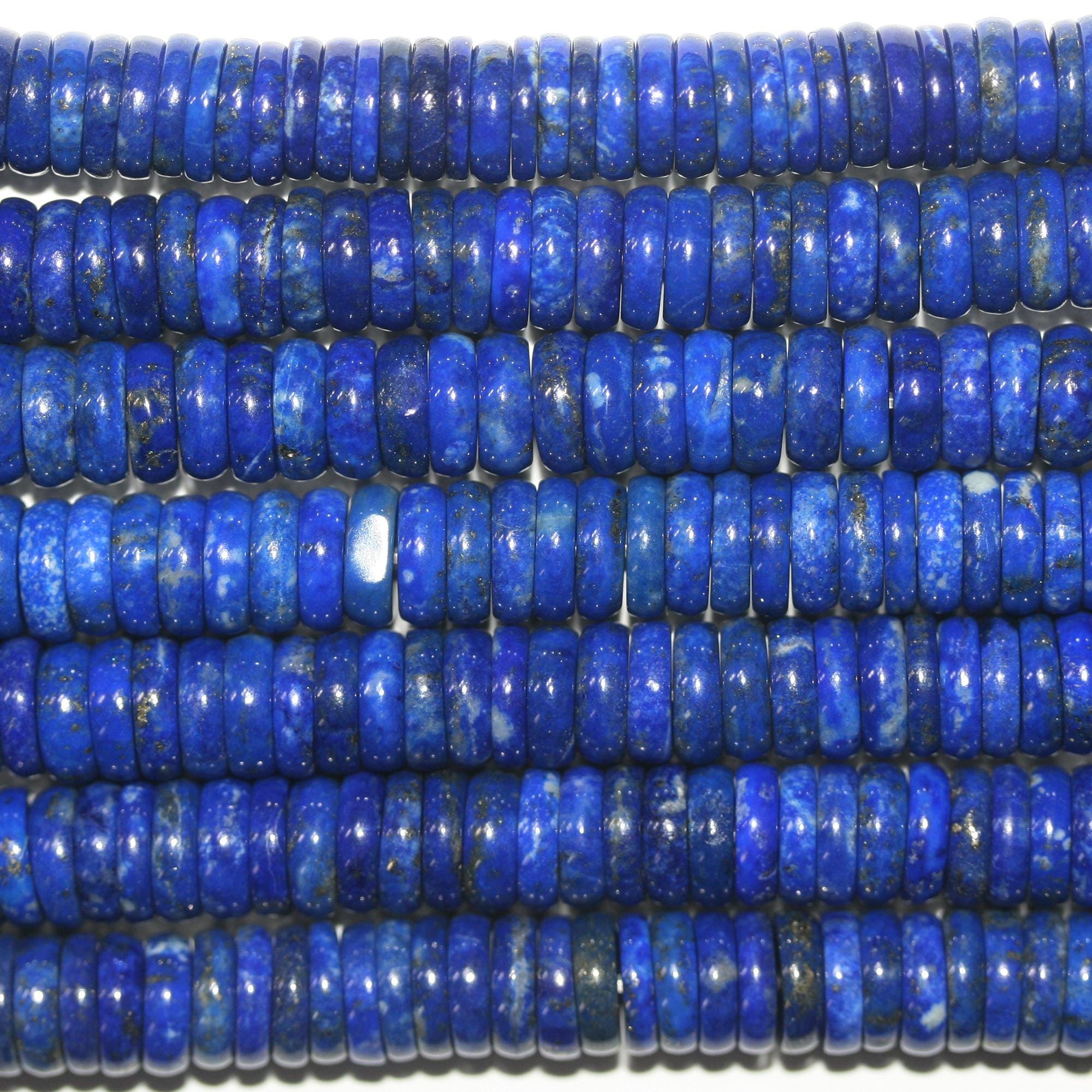 Perles disques lisses en lapis-lazuli de 15 pouces, 8 x 2 mm. - Fil de 39 cm.