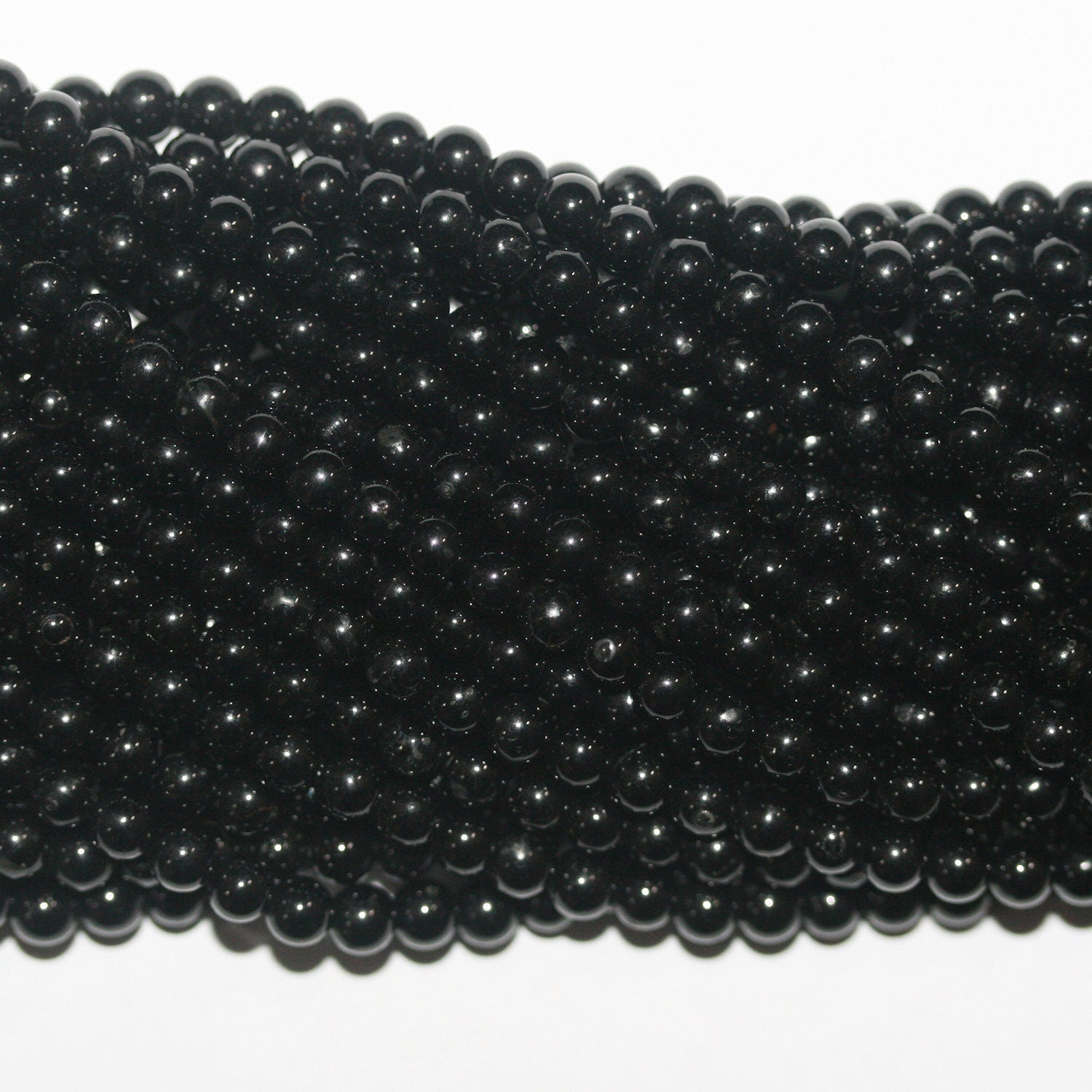 Cuentas redondas de turmalina negra de 4 mm (16") - Hilo de 40 cm