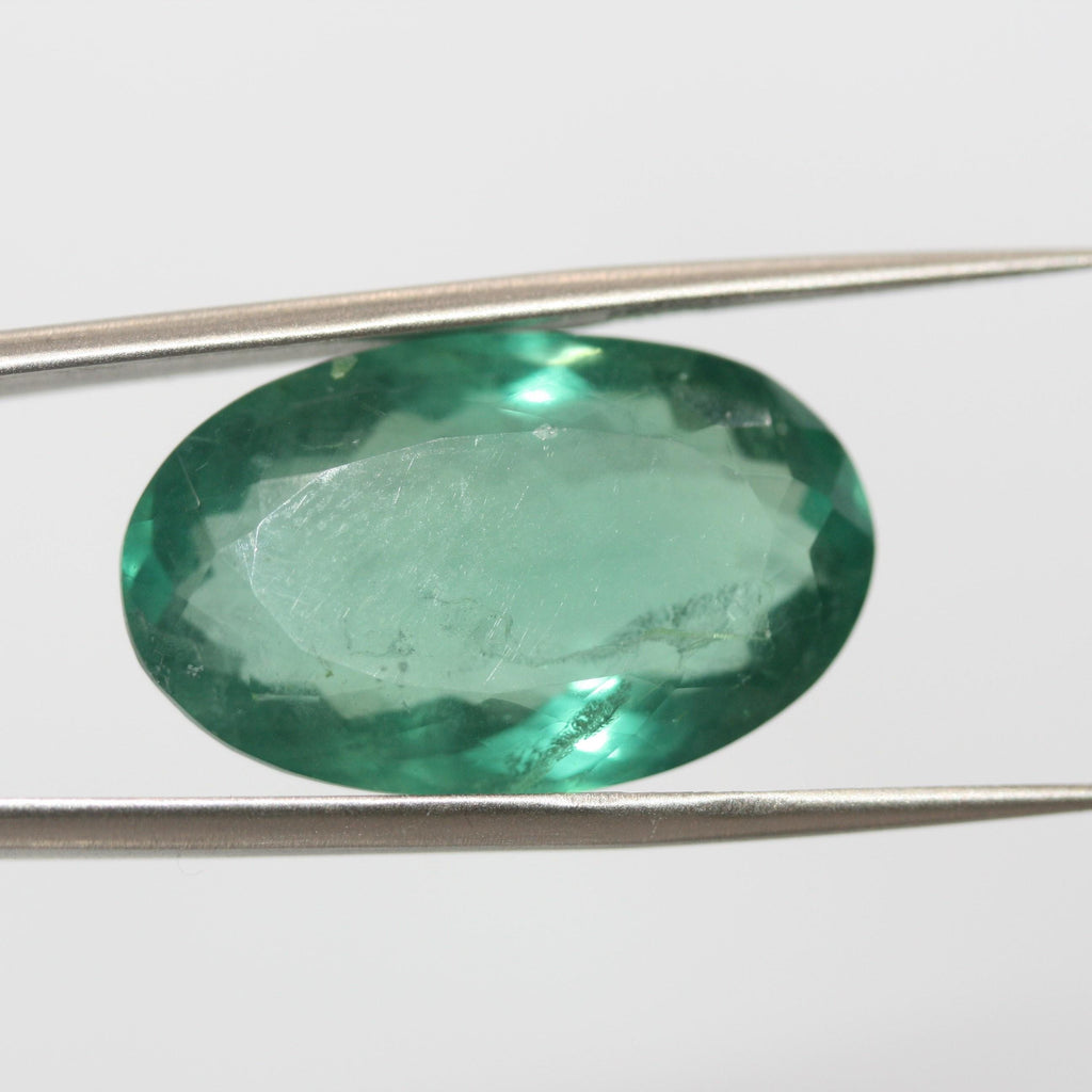 Fluorita verde azulada grande natural, ovalada, 27,2 x 16,5 x 11,3 mm, 39,93 ct. Gemas naturales sin tratar. Cristal natural. Pieza de museo única.