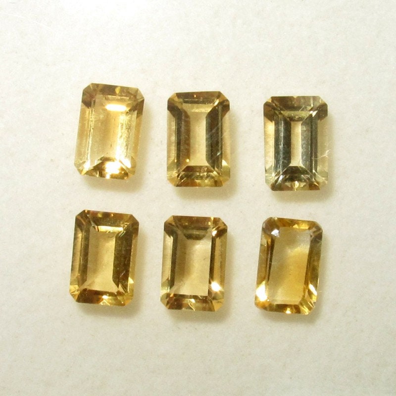 Lot de 6 citrines facettées rectangulaires et octogonales 6x4 mm - Pierres précieuses en vrac - Prix de gros