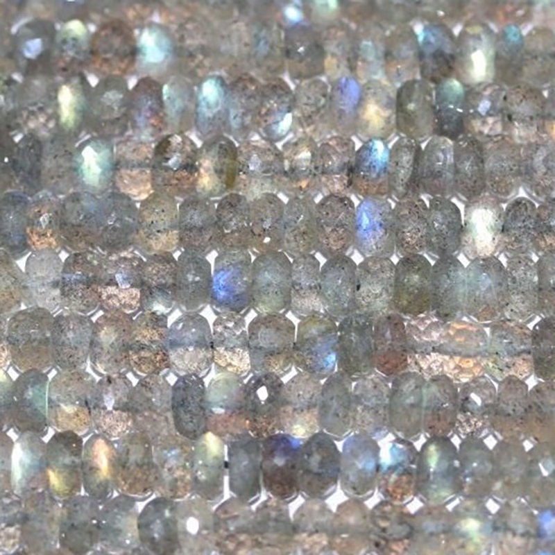 10" St Labradorite Faceted Rondelle Beads  4x3mm.-Strand 26cm.