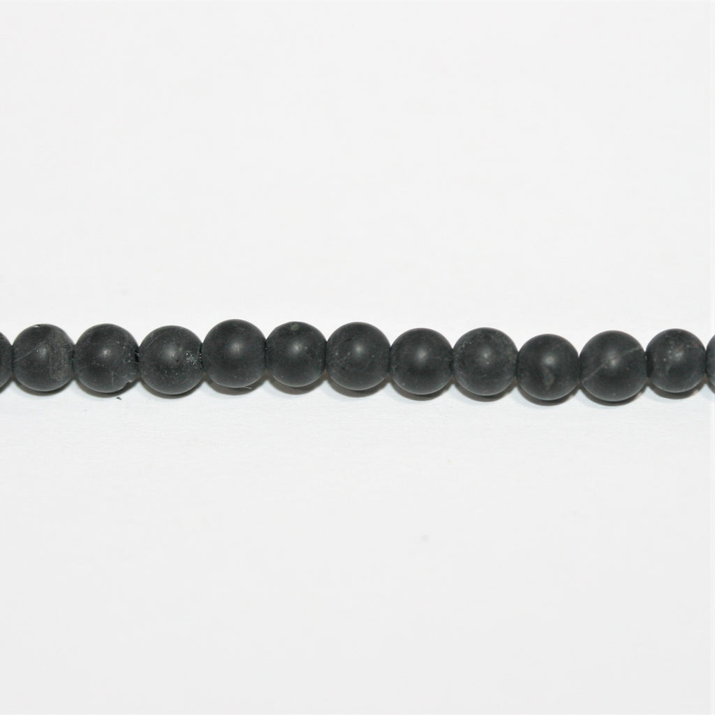 15" St. Black Tourmaline Finition Mate Perles Rondes Lisses 4mm.- Brin 39cm.