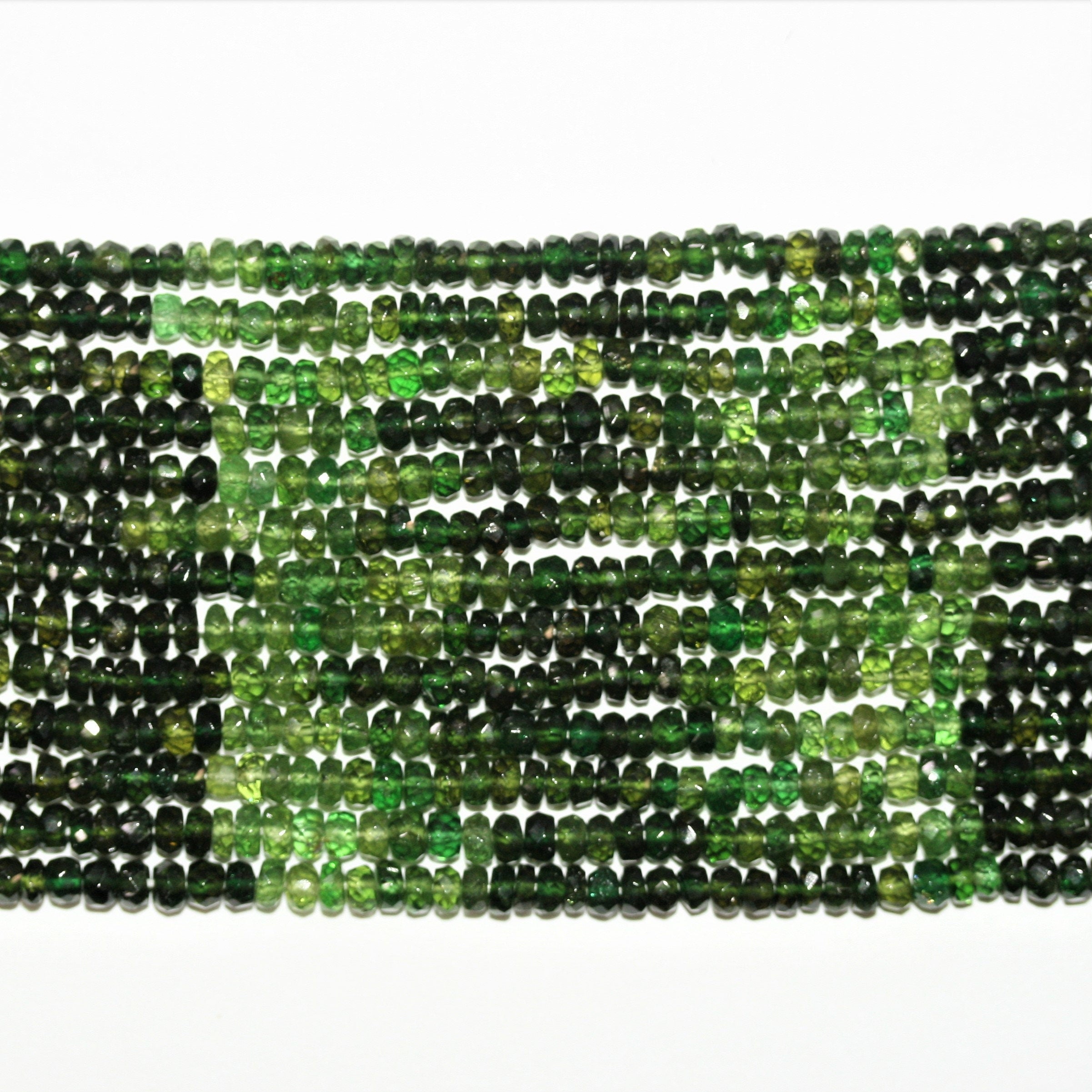 14" St Green Tourmaline Faceted Rondelle Beads 3x2mm.-Strand 36cm.