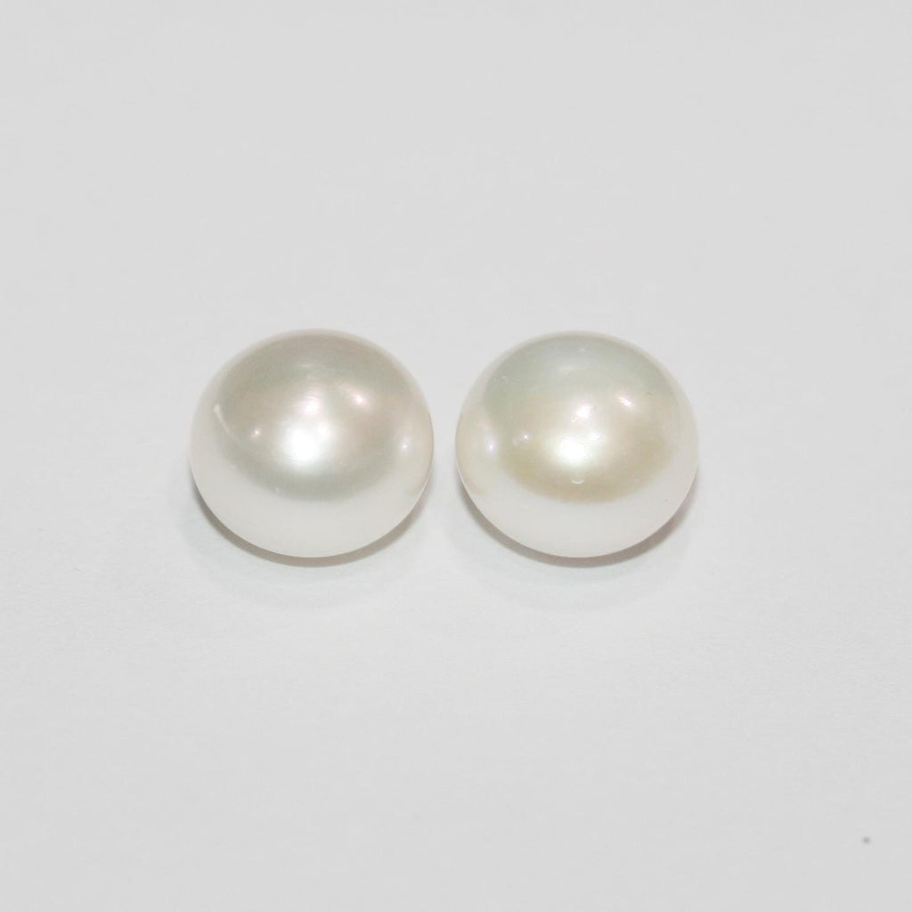 1 Pair High Cultured Button Pearl 8.5-9mm.-Approx.-Half Drill. Button Natural  Pearl-Price Per 1 Pair- Pearl Earring