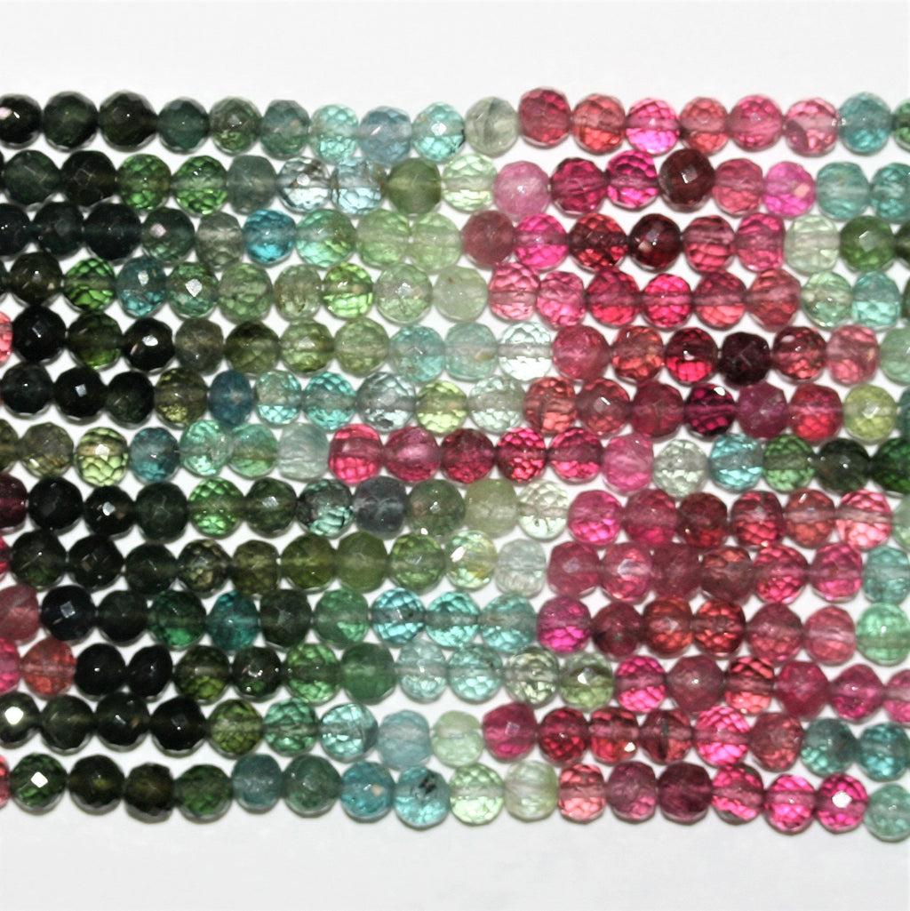 15" St Tourmaline Rondes Facettées 4mm.-Rig 38cm.