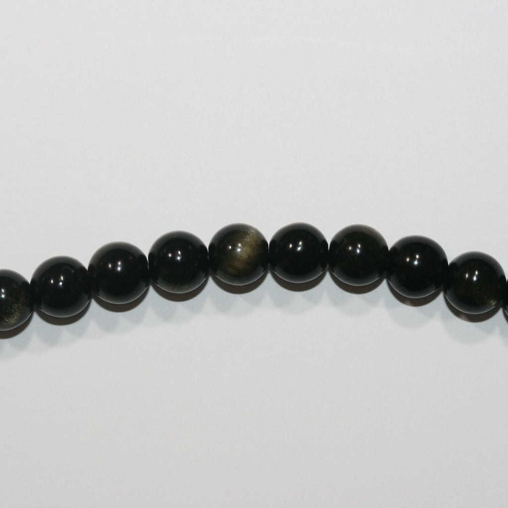 14" St Gold Obsidian  Smooth Round Beads 8mm -Strand 38cm