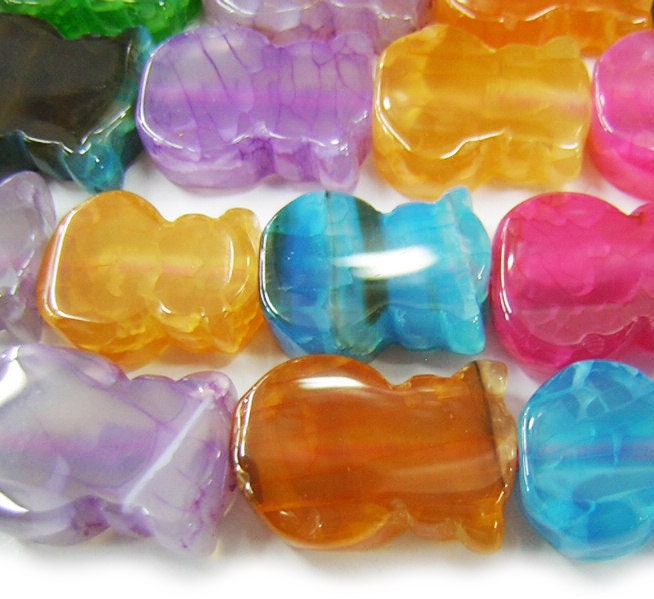 Cuentas lisas de oso de ágata multicolor de 16" (16 x 12 mm). Hilo de 40 cm aprox.