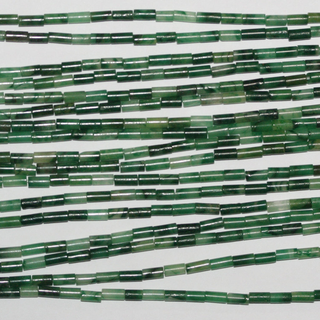 15" St Green Grenat Smooth Tube Beads 5x2mm.- Strand 39cm.
