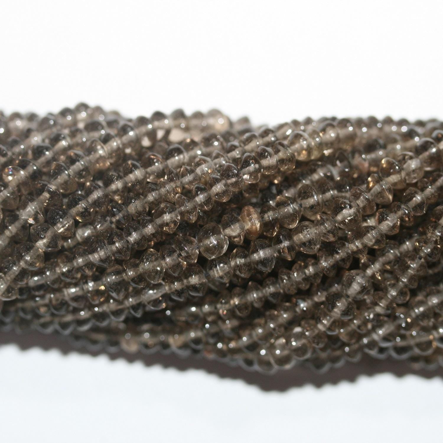 Perles rondelles lisses en quartz fumé St 14" (5 x 3 mm) - Fil de 38 cm