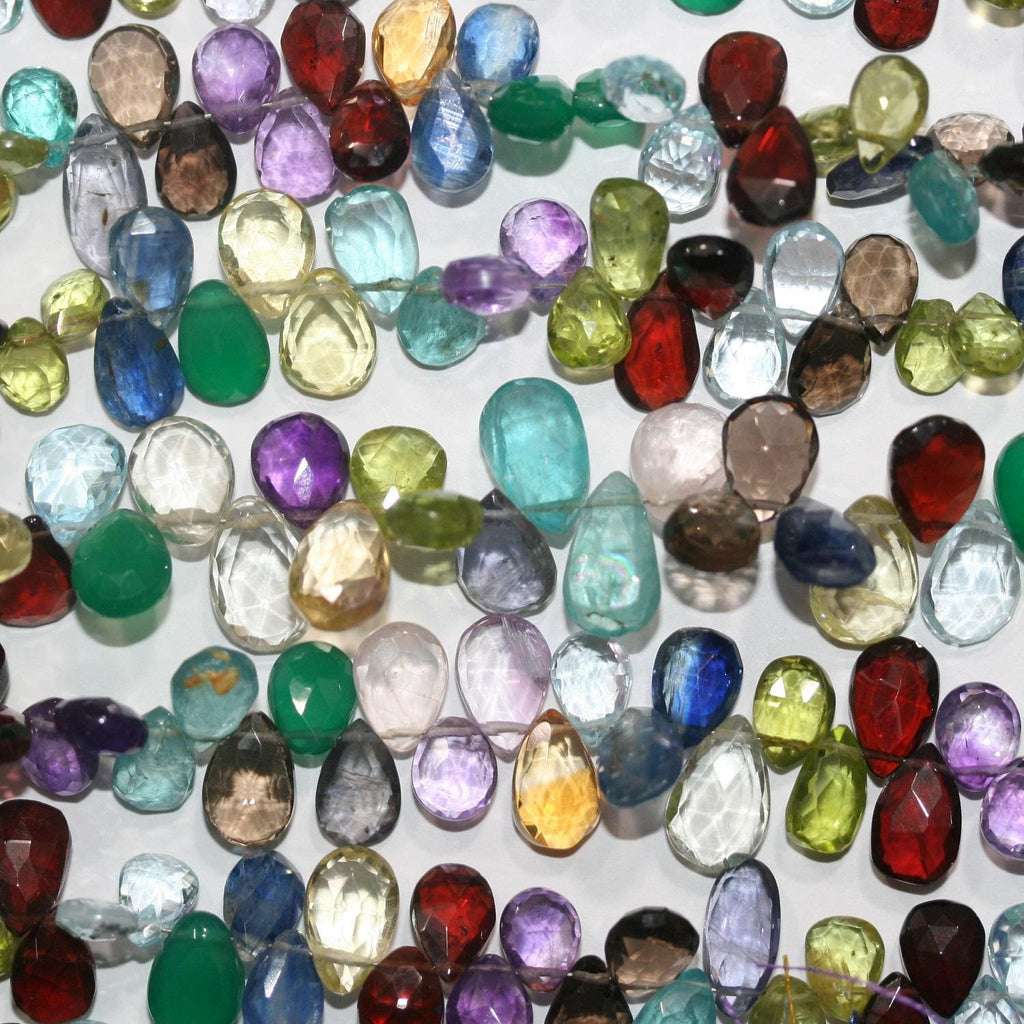 Perles pendantes à facettes en pierre multiple de 8 pouces (environ 10 x 8 mm). Longueur du fil : 20 cm. Réf. 11833