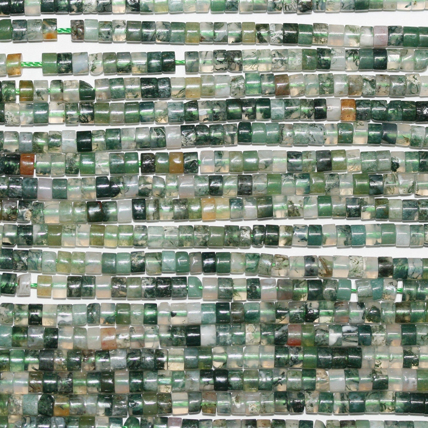 Perles Heishi en agate mousse St lisse, disque de 15 pouces, 3 x 2 mm, brin de 39 cm.