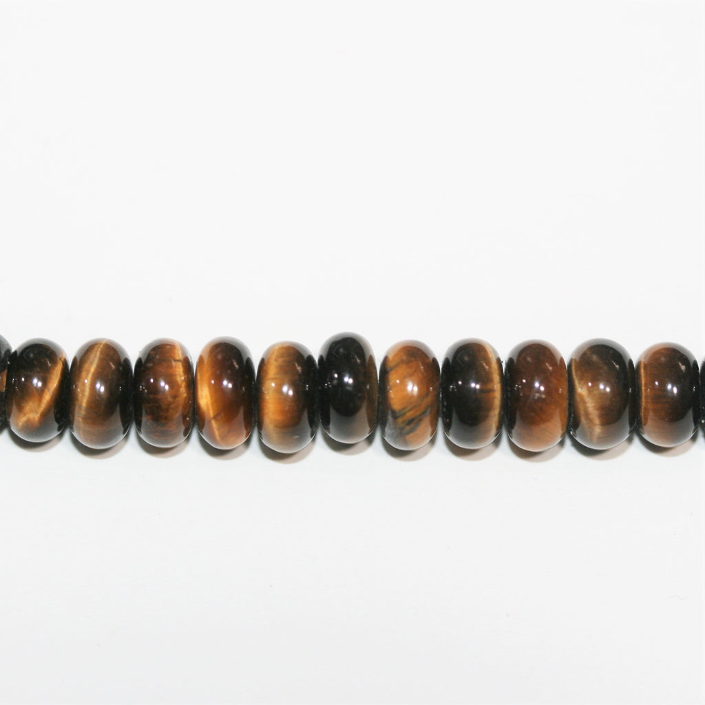 Perles rondelles lisses œil de tigre St 15" 8x4mm.- Brin 38cm.