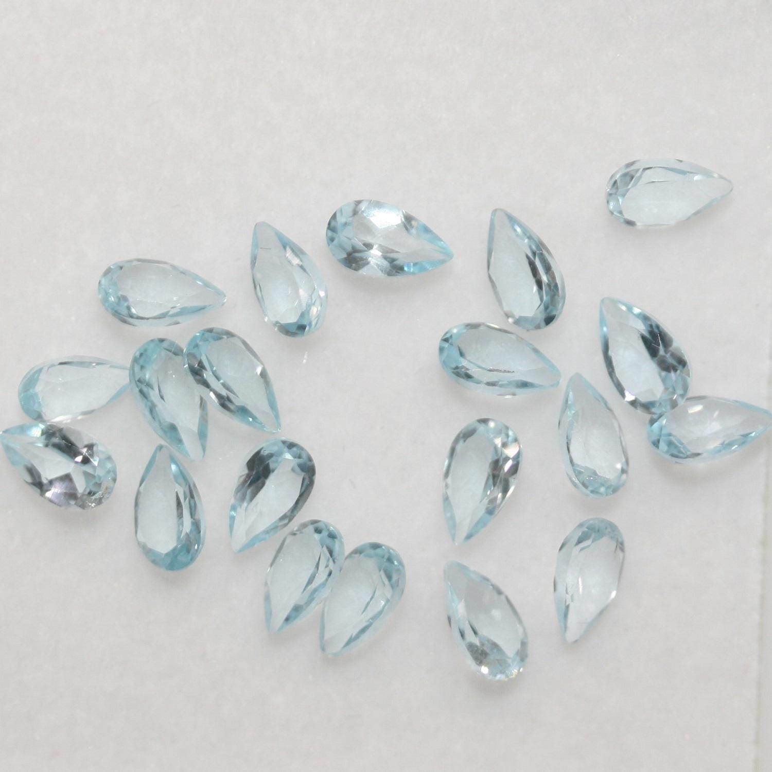 Lote de 20 piezas de topacio cielo gota facetada de 5 x 3 mm (20 piezas).