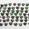 Cuentas de corazón facetadas de zoisita y rubí de 6", 10 mm, hilo de 16 cm.
